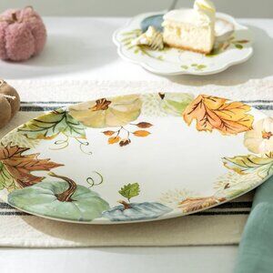 Potter's Studio Fall Pumpkins with Leaves Oval Platter - NWOT